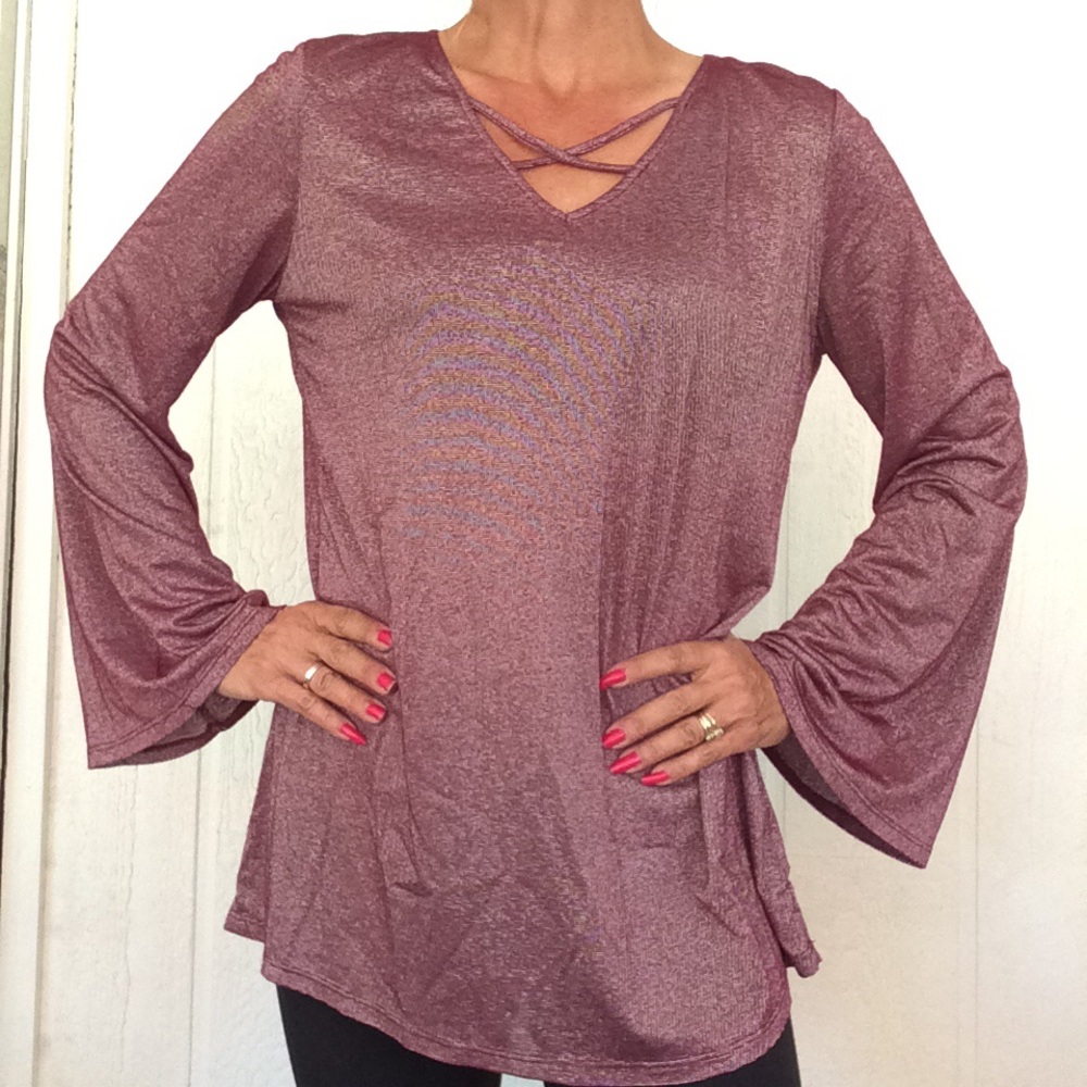 NWT 89TH & MADISON PURPLE TUNIC BELL SLEEVE TOP LARGE
